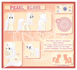 Size: 1024x939 | Tagged: safe, artist:kazziepones, oc, oc only, oc:pearl blush, pony, unicorn, butt, female, filly, jewelry, mare, necklace, plot, reference sheet, solo