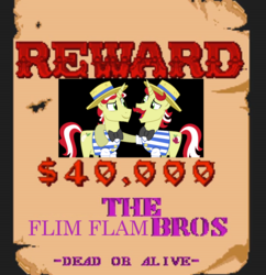 Size: 1047x1080 | Tagged: safe, flam, flim, g4, 40000, dead or alive, flim flam brothers, reward, sunset riders, wanted poster