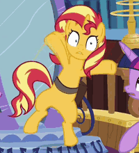 Size: 200x220 | Tagged: safe, screencap, sunset shimmer, twilight sparkle, alicorn, pony, unicorn, equestria girls, equestria girls series, forgotten friendship, animated, bipedal, cropped, female, flailing, gif, in the human world for too long, magic mirror, silly, silly pony, twilight sparkle (alicorn), wacky waving inflatable tube pony