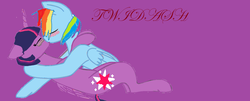 Size: 1366x552 | Tagged: safe, artist:meverett2212009, rainbow dash, twilight sparkle, alicorn, pony, g4, 1000 hours in ms paint, blushing, female, kissing, lesbian, ship:twidash, shipping, twilight sparkle (alicorn)