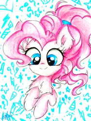 Size: 1892x2518 | Tagged: safe, artist:liaaqila, pinkie pie, g4, bust, female, ponytail, portrait, smiling, solo, traditional art