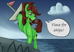 Size: 1280x896 | Tagged: safe, artist:chrisgotjar, oc, oc only, oc:chrisgotjar, boat, cloud, dialogue, ocean, rock, sky, solo, speech bubble