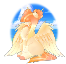 Size: 1024x998 | Tagged: safe, artist:thriftyrecc, oc, oc only, oc:lyshuu, pegasus, pony, chest fluff, female, mare, simple background, sitting, solo, transparent background