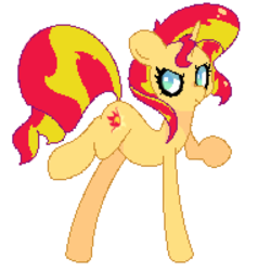 Size: 1500x1500 | Tagged: safe, artist:turtlefarminguy, sunset shimmer, pony, unicorn, g4, female, mare, misleading thumbnail, pixel art, raised hoof, raised leg, simple background, solo, transparent background