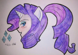 Size: 3117x2211 | Tagged: safe, artist:aloubell, rarity, human, g4, bust, eared humanization, female, high res, horn, horned humanization, humanized, ponytail, portrait, solo, traditional art