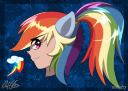 Size: 3010x2151 | Tagged: safe, artist:aloubell, rainbow dash, human, g4, bust, eared humanization, high res, humanized, ponytail, portrait