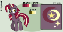 Size: 1602x828 | Tagged: safe, artist:ipandacakes, oc, oc only, oc:stargazer, pony, unicorn, female, glasses, mare, offspring, parent:moondancer, parent:star tracker, reference sheet, solo