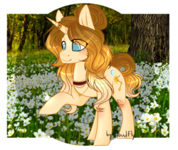 Size: 1212x1024 | Tagged: safe, artist:lazycloud, oc, oc only, oc:sora, parasprite, pony, unicorn, female, flower, forest, mare, plant, solo, tree