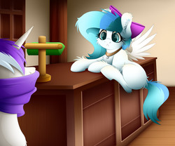Size: 3000x2500 | Tagged: safe, artist:colarix, oc, oc only, oc:colarix, oc:muffles, ask, clothes, female, filly, high res, hotel, looking at you, scarf, tumblr