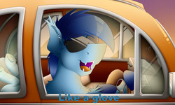 Size: 2500x1500 | Tagged: safe, artist:colarix, oc, oc only, oc:johan, bat pony, car, driving, sunglasses