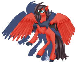 Size: 2084x1728 | Tagged: safe, artist:spokenmind93, oc, oc only, classical hippogriff, hippogriff, yveltal, bat eyes, classical hippogriffied, colored hooves, flying, hippogriffied, pokémon, ponymon, rearing, shadow, signature, simple background, solo, species swap, spread wings, transparent background, wings