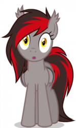 Size: 700x1173 | Tagged: safe, artist:askometa, oc, oc only, oc:tomoko tanue, bat pony, pony, female, mare, solo, surprised