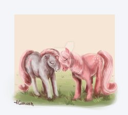 Size: 942x848 | Tagged: safe, artist:gloriaus, cotton candy (g1), snuzzle, pony, g1, duo, female, mare, watermark