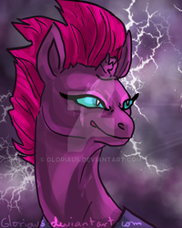 Size: 600x750 | Tagged: safe, artist:gloriaus, tempest shadow, pony, unicorn, g4, my little pony: the movie, broken horn, eye scar, female, horn, mare, obtrusive watermark, scar, solo, watermark