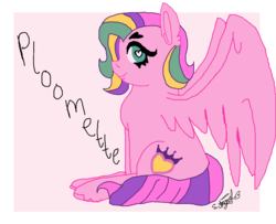 Size: 1396x1134 | Tagged: safe, artist:darkangelpuppet01, ploomette, pegasus, pony, g4, female, heart eyes, sitting, solo, wingding eyes