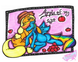 Size: 1024x819 | Tagged: safe, artist:zahnel, applejack, rainbow dash, g4, female, lesbian, ship:appledash, shipping