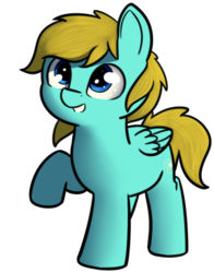 Size: 362x461 | Tagged: safe, artist:neuro, oc, oc only, oc:balmy breeze, blue eyes, cute, happy, raised hoof, simple background, smiling, solo, transparent background, weapons-grade cute, yellow mane