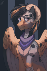 Size: 2193x3327 | Tagged: safe, artist:orfartina, oc, oc only, hybrid, pony, bust, high res, horns, portrait, sitting, solo