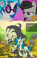 Size: 567x892 | Tagged: safe, dj pon-3, fhtng th§ ¿nsp§kbl, octavia melody, oleander (tfh), vinyl scratch, classical unicorn, them's fightin' herds, g4, slice of life (episode), community related, female, fred, horn, male
