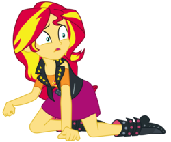 Size: 12000x10000 | Tagged: safe, artist:sunshi, sunset shimmer, equestria girls, equestria girls series, forgotten friendship, g4, absurd resolution, amnesia, clothes, confused, female, humans doing horse things, scared, simple background, solo, transparent background, vector