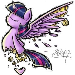 Size: 2000x2000 | Tagged: safe, artist:phoenixrk49, twilight sparkle, alicorn, pony, robot, g4, eyes closed, female, gears, high res, simple background, smiling, solo, twilight sparkle (alicorn), white background