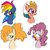 Size: 768x768 | Tagged: safe, artist:sue, pear butter, pinkie pie, rainbow dash, somnambula, earth pony, pegasus, pony, 28 pranks later, g4, my little pony: friendship is magic, secrets and pies, cookie zombie, evil pie hater dash, female, mare, rainbow muzzle, simple background, white background