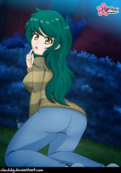 Size: 2206x3144 | Tagged: safe, alternate version, artist:clouddg, wallflower blush, equestria girls, equestria girls series, forgotten friendship, g4, adorasexy, ass, butt, clothes, cute, female, flowerbetes, high res, human coloration, jeans, looking at you, looking back, looking back at you, open mouth, sexy, signature, solo, stupid sexy wallflower blush, sweater, the ass was fat, wallflower butt