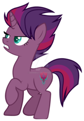 Size: 1024x1477 | Tagged: safe, artist:detoxx-retoxx, oc, oc only, pony, unicorn, base used, colored pupils, female, magical lesbian spawn, mare, offspring, parent:tempest shadow, parent:twilight sparkle, parents:tempestlight, raised hoof, simple background, solo, transparent background, watermark