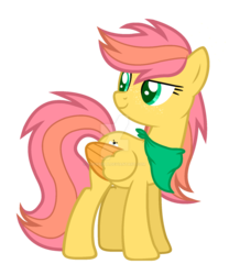 Size: 1280x1541 | Tagged: safe, artist:detoxx-retoxx, oc, oc only, oc:honey bee, pegasus, pony, base used, colored pupils, colored wings, colored wingtips, female, magical lesbian spawn, mare, neckerchief, offspring, parent:applejack, parent:fluttershy, parents:appleshy, simple background, solo, transparent background, watermark