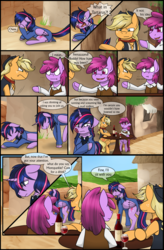 Size: 1280x1947 | Tagged: safe, artist:stuflox, applejack, berry punch, berryshine, twilight sparkle, alicorn, pony, comic:the count of monte rainbow, the count of monte rainbow, g4, applejack (male), caderousse, clothes, comic, danglajacks, danglars, dialogue, dusk shine, mondego, monsparkle, rule 63, suit, the count of monte cristo, twilight sparkle (alicorn)