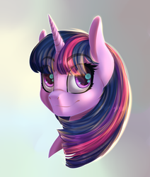 Size: 1024x1210 | Tagged: dead source, safe, artist:freckleplant, twilight sparkle, g4, bust, eye clipping through hair, female, portrait, solo