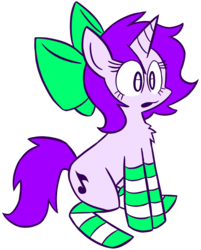 Size: 3000x3738 | Tagged: safe, artist:doodlegamertj, oc, oc only, oc:mable syrup, pony, unicorn, blind, bow, clothes, high res, simple background, sitting, socks, solo, striped socks, transparent background
