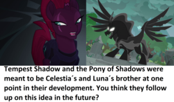 Size: 2124x1248 | Tagged: safe, screencap, pony of shadows, tempest shadow, g4, my little pony: the movie, shadow play, broken horn, eye scar, horn, question, scar, text, wat