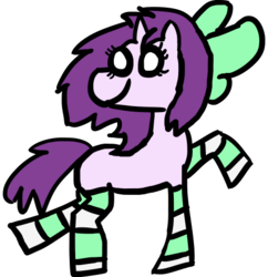 Size: 466x482 | Tagged: safe, artist:bigsneks, oc, oc only, oc:mable syrup, pony, unicorn, blind, bow, clothes, simple background, socks, solo, striped socks, transparent background