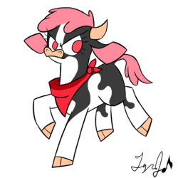 Size: 1200x1200 | Tagged: safe, artist:doodlegamertj, arizona (tfh), cow, them's fightin' herds, bandana, cloven hooves, community related, female, palette swap, recolor, simple background, solo, transparent background