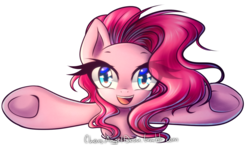 Size: 1500x868 | Tagged: safe, artist:chaosangeldesu, pinkie pie, earth pony, pony, g4, beautiful, female, happy, hug, looking at you, mare, open mouth, simple background, smiling, solo, starry eyes, transparent background, wingding eyes