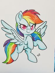 Size: 1536x2048 | Tagged: safe, artist:nanook123, rainbow dash, pegasus, pony, g4, cute, female, looking at you, mare, marker drawing, simple background, solo, traditional art, white background