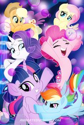 Size: 938x1388 | Tagged: safe, artist:trish forstner, applejack, fluttershy, pinkie pie, rainbow dash, rarity, twilight sparkle, alicorn, seapony (g4), g4, my little pony: the movie, bubble, cheering, colored pupils, eyelashes, female, horn, looking at you, mane six, open mouth, seaponified, seapony applejack, seapony fluttershy, seapony pinkie pie, seapony rainbow dash, seapony rarity, seapony twilight, seaquestria, smug, species swap, swimming, twilight sparkle (alicorn), underwater, water