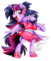 Size: 828x1000 | Tagged: safe, artist:trish forstner, twilight sparkle, alicorn, pony, g4, clothes, cute, ear piercing, earring, female, jem and the holograms, jewelry, looking at you, makeup, mare, open mouth, piercing, rearing, shoes, simple background, skirt, smiling, solo, twilight sparkle (alicorn), watermark, white background