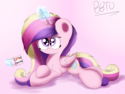 Size: 3565x2660 | Tagged: safe, artist:bronybehindthedoor, princess cadance, alicorn, pony, g4, coffee mug, cute, cutedance, female, high res, lying down, mug, solo