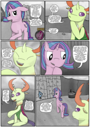 Size: 1280x1811 | Tagged: safe, artist:hurakano, starlight glimmer, tempest shadow, thorax, trixie, changedling, changeling, pony, unicorn, g4, my little pony: the movie, comic, fourth wall, king thorax