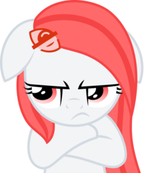 Size: 2022x2403 | Tagged: safe, artist:arifproject, oc, oc only, oc:hide image, earth pony, pony, derpibooru, angry, crossed arms, derpibooru ponified, ears back, female, frown, grumpy, high res, mare, meta, ponified, simple background, solo, transparent background, vector