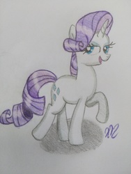 Size: 3120x4160 | Tagged: safe, artist:prinrue, rarity, pony, unicorn, g4, colored pencil drawing, female, lidded eyes, looking at you, shadow, simple background, solo, traditional art, white background