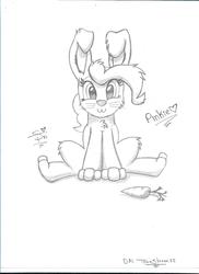 Size: 1700x2338 | Tagged: safe, artist:tonystorm12, pinkie pie, g4, adorable face, animal costume, bunny costume, bunny ears, carrot, clothes, costume, cute, female, food, looking at you, solo, traditional art