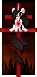 Size: 1635x3400 | Tagged: safe, artist:amberpone, oc, oc only, pony, unicorn, art trade, black, black hair, creepy, digital art, ear piercing, earring, eyes open, female, front view, frown, gray eyes, horn, jewelry, lighting, lineart, long hair, long mane, long tail, looking at you, mare, necklace, night, original character do not steal, piercing, red, red eyes, shading, sitting, stars, white