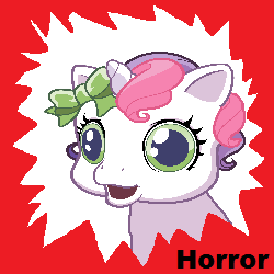 Size: 250x250 | Tagged: safe, sweetie belle (g3), derpibooru, g3, g3.5, newborn cuties, horror, meta, op is a duck, spoiler tag, spoilered image joke