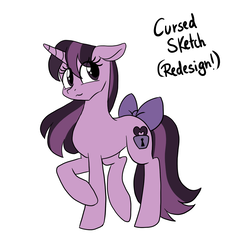 Size: 1024x1024 | Tagged: safe, artist:queentigrel, oc, oc only, oc:cursed sketch, pony, unicorn, bow, crossed hooves, female, floppy ears, mare, simple background, solo, tail bow, white background