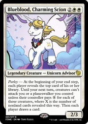 Size: 375x523 | Tagged: safe, artist:tony fleecs, idw, prince blueblood, pony, unicorn, friends forever #26, g4, my little pony: friends forever, magic the gathering, male, solo, trading card, trading card edit
