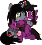 Size: 876x955 | Tagged: safe, alternate version, artist:lightningbolt, derpibooru exclusive, pegasus, pony, unicorn, g4, .svg available, blush sticker, blushing, cap, cheek kiss, clothes, disguised siren, gay, hair over one eye, happy, hat, hoodie, horn, hug, jewelry, kellin quinn, kissing, looking at each other, male, necklace, nose piercing, one eye closed, pierce the veil, piercing, ponified, shipping, shirt, show accurate, simple background, sitting, sleeping with sirens, slit pupils, smiling, spread wings, stallion, svg, t-shirt, transparent background, vector, vic fuentes, winghug, wings, wink