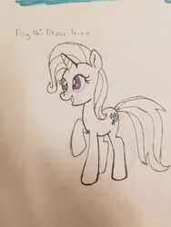 Size: 3024x4032 | Tagged: dead source, safe, artist:valientminiatureobject, trixie, pony, unicorn, g4, female, raised hoof, sketch, smiling, solo, traditional art
